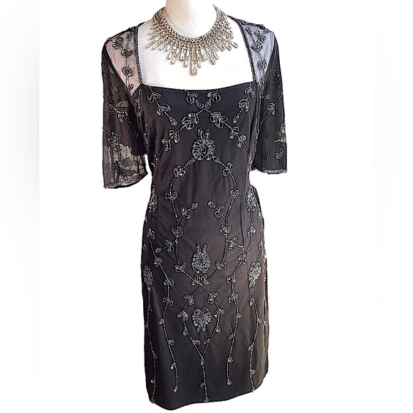 Adrianna Papell Studio Black Beaded Cocktail Dress. B18 - Picture 16 of 16
